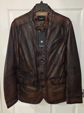 REGENCY Vintage Distressed Leather Moto Blazer with Button and Zipper Closure